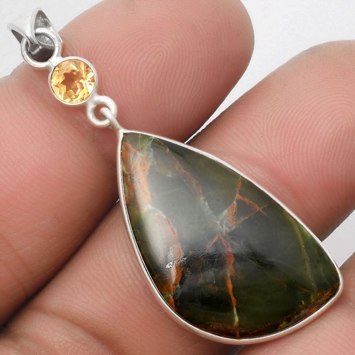 Natural Turkish Rainforest Chrysocolla & Citrine Pendant SDP105194 P-1098, 17x29 mm