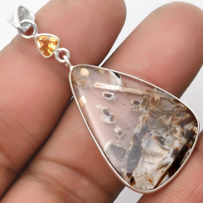 Natural Tube Agate - Turkish & Citrine Pendant SDP105227 P-1098, 22x33 mm