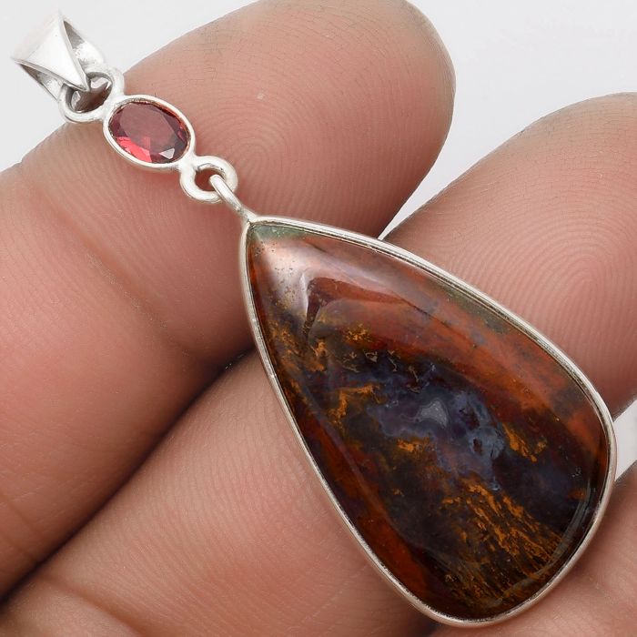 Natural Red Moss Agate & Garnet Pendant SDP105238 P-1098, 17x29 mm