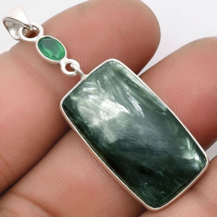 Russian Seraphinite & Green Onyx Pendant SDP105240 P-1098, 15x27 mm