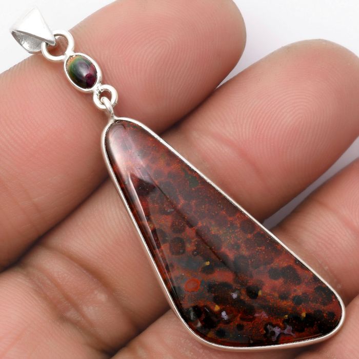 Blood Stone & Chalama Black Opal Pendant SDP105327 P-1098, 17x40 mm