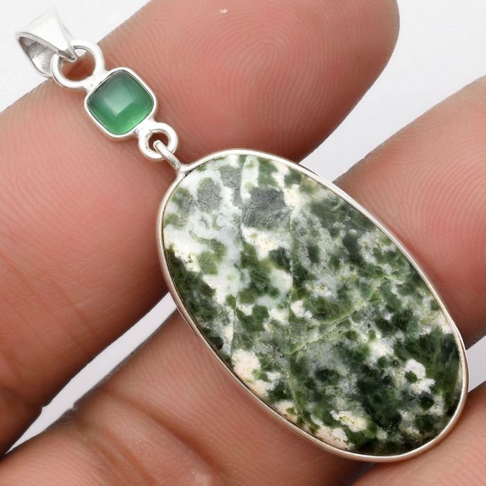 Natural Dioptase & Green Onyx Pendant SDP105500 P-1098, 18x31 mm