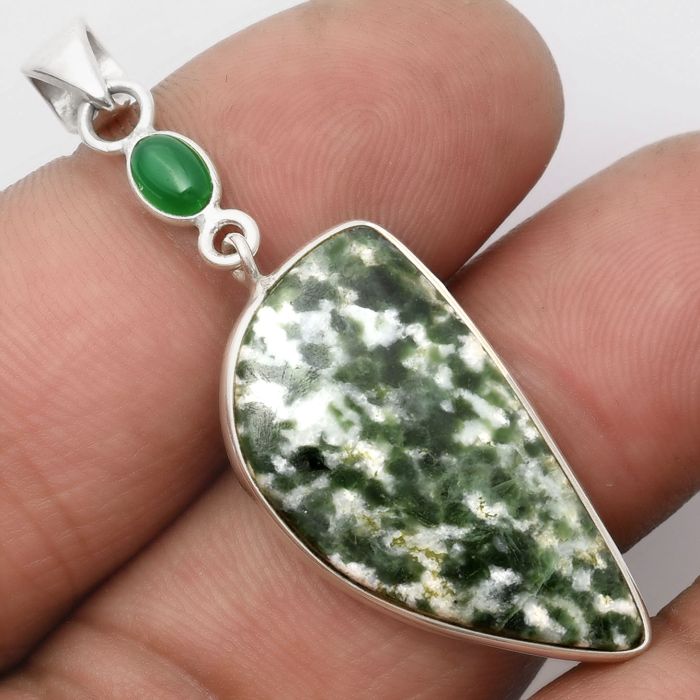 Natural Dioptase & Green Onyx Pendant SDP105523 P-1098, 15x29 mm