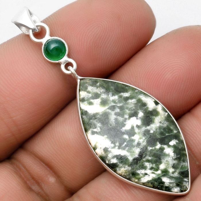 Natural Dioptase & Green Onyx Pendant SDP105547 P-1098, 18x33 mm