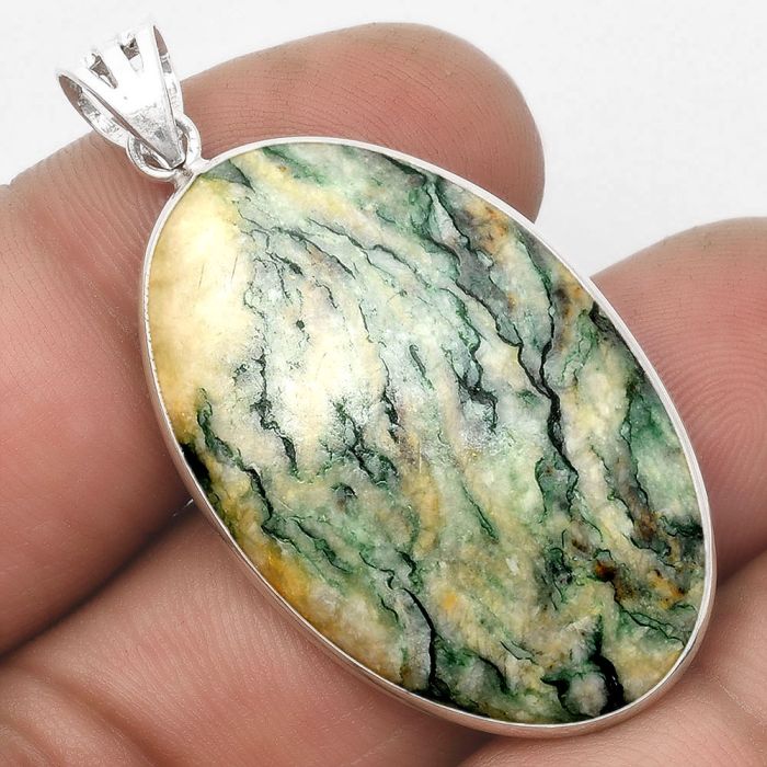 Green Mariposite 925 Sterling Silver Pendant Jewelry SDP105628 P-1001, 22x34 mm