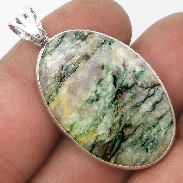 Green Mariposite 925 Sterling Silver Pendant Jewelry SDP105645 P-1001, 21x31 mm