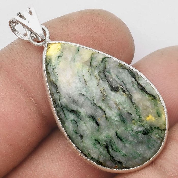 Green Mariposite 925 Sterling Silver Pendant Jewelry SDP105650 P-1001, 19x30 mm