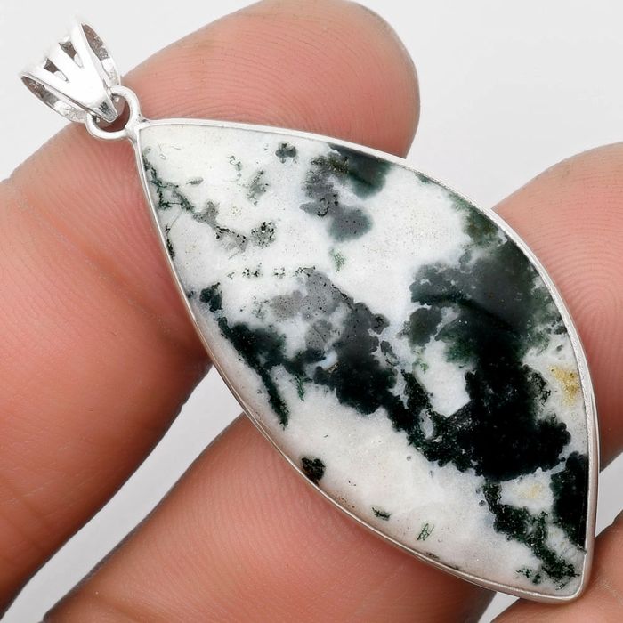 Natural Tree Weed Moss Agate - India Pendant SDP105702 P-1001, 20x42 mm