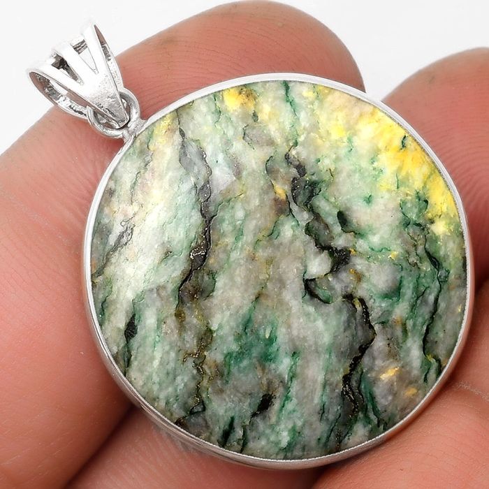 Green Mariposite 925 Sterling Silver Pendant Jewelry SDP105704 P-1001, 26x26 mm