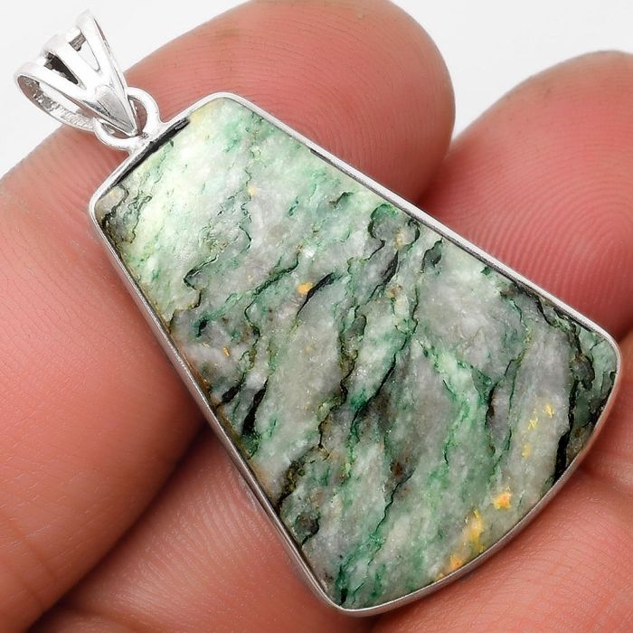 Green Mariposite 925 Sterling Silver Pendant Jewelry SDP105736 P-1001, 22x31 mm