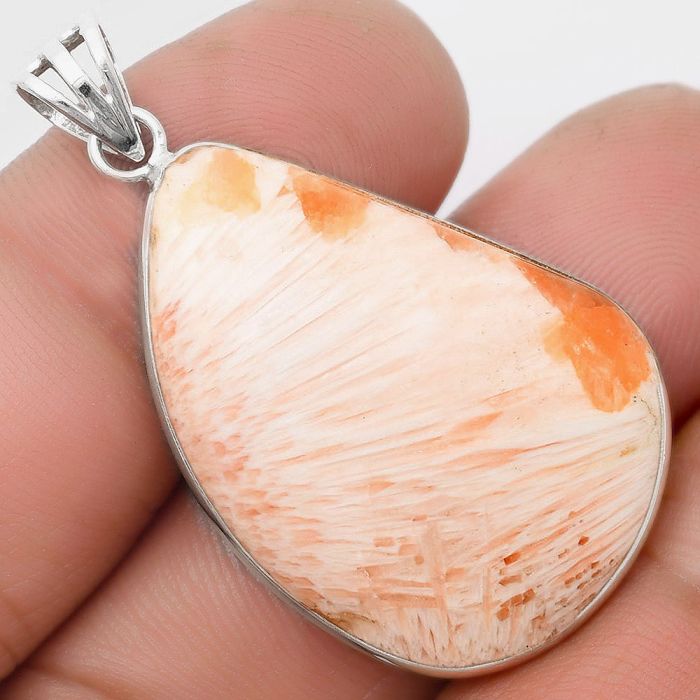 Natural Orange Scolecite - India Pendant SDP105789 P-1001, 23x32 mm