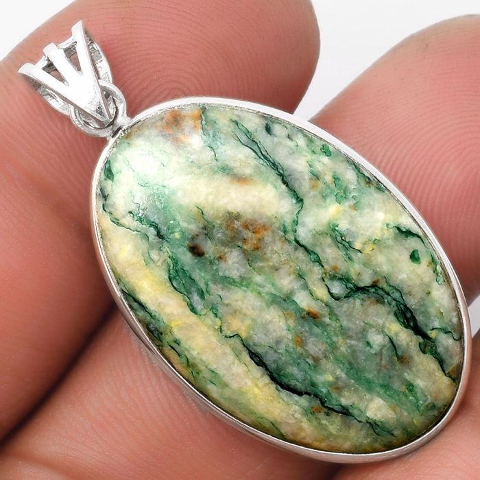 Green Mariposite 925 Sterling Silver Pendant Jewelry SDP105792 P-1001, 20x31 mm