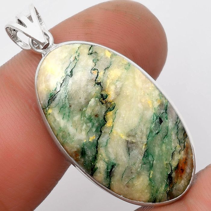 Green Mariposite 925 Sterling Silver Pendant Jewelry SDP105817 P-1001, 17x30 mm