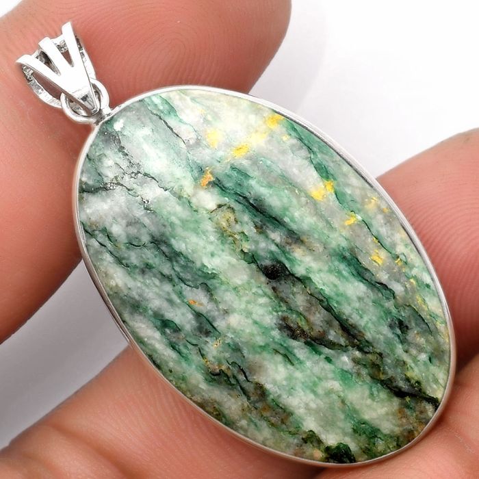 Green Mariposite 925 Sterling Silver Pendant Jewelry SDP105856 P-1001, 23x36 mm