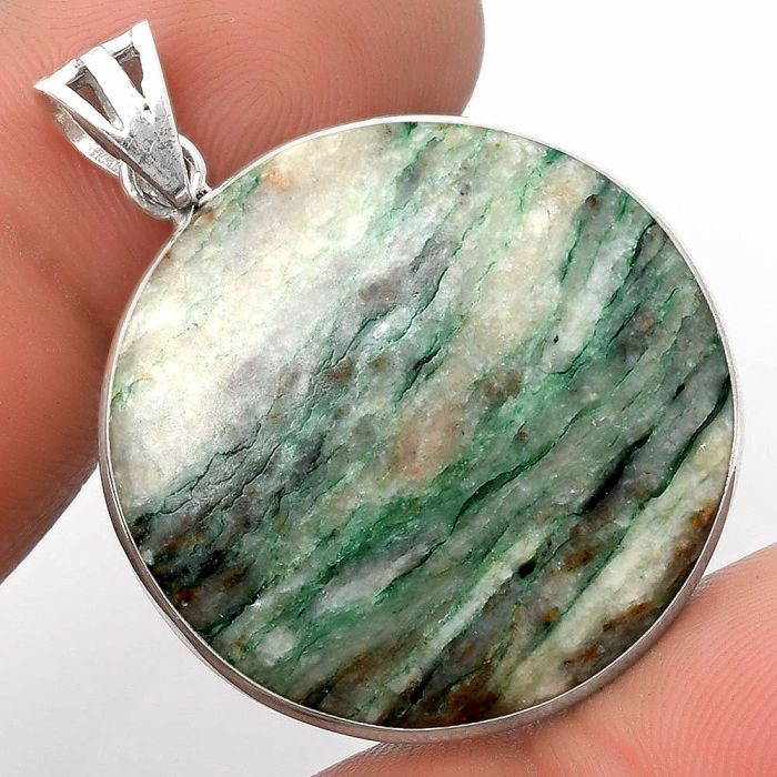 Green Mariposite 925 Sterling Silver Pendant Jewelry SDP105862 P-1001, 27x27 mm