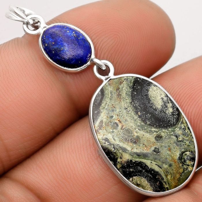 Natural Star Galaxy Jasper & Lapis Pendant SDP106023 P-1098, 16x22 mm