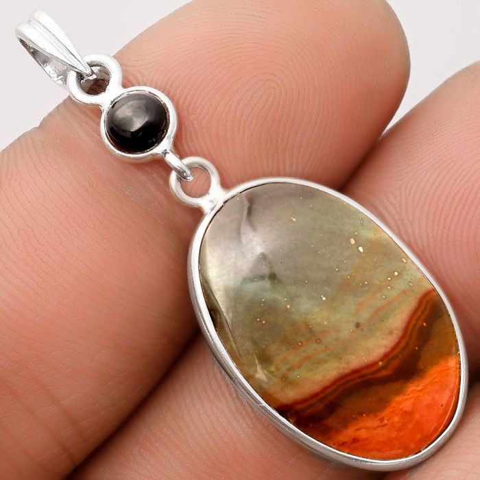 Natural Polygram Jasper & Black Onyx Pendant SDP106024 P-1098, 16x22 mm