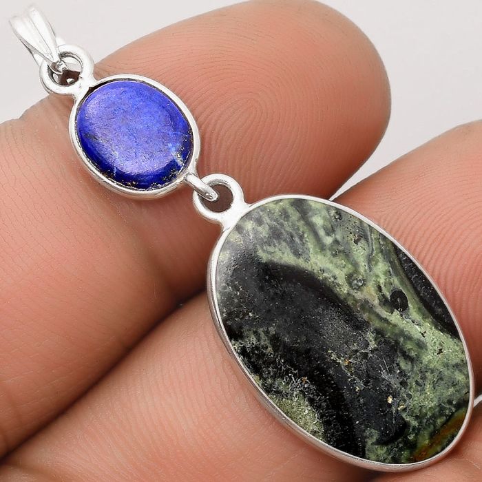 Natural Star Galaxy Jasper & Lapis Pendant SDP106025 P-1098, 15x22 mm