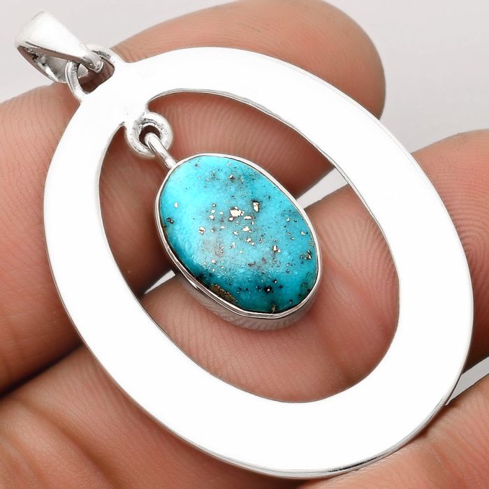 Natural Kingman Turquoise 925 Sterling Silver Pendant P-1718, 10x15 mm