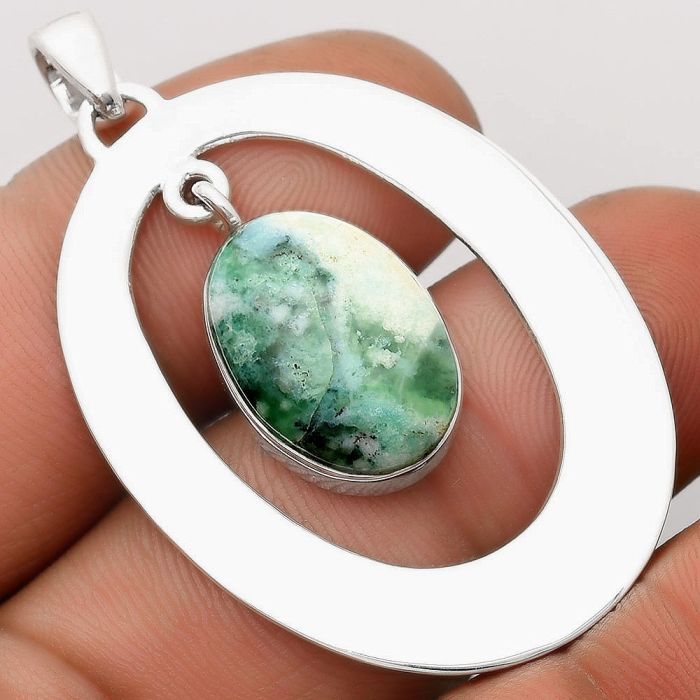 Dendritic Chrysoprase - Africa 925 Sterling Silver Pendant Jewelry SDP106052 P-1718, 12x17 mm