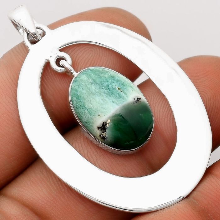 Dendritic Chrysoprase - Africa 925 Sterling Silver Pendant Jewelry SDP106054 P-1718, 12x17 mm