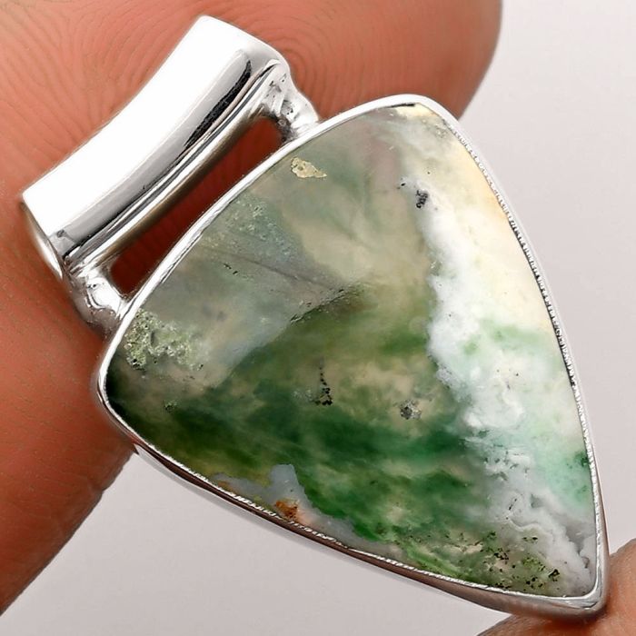 Dendritic Chrysoprase - Africa 925 Sterling Silver Pendant Jewelry SDP106140 P-1259, 18x22 mm