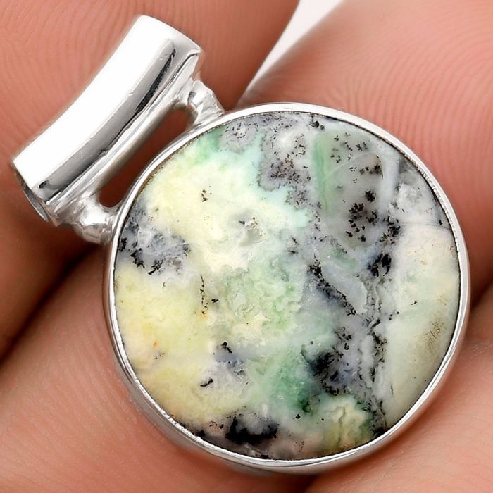 Dendritic Chrysoprase - Africa 925 Sterling Silver Pendant Jewelry SDP106156 P-1259, 19x19 mm