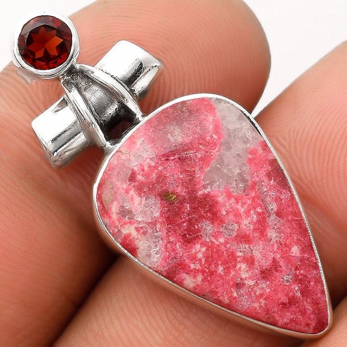 Natural Pink Thulite - Norway & Garnet Pendant SDP106223 P-1159, 15x23 mm