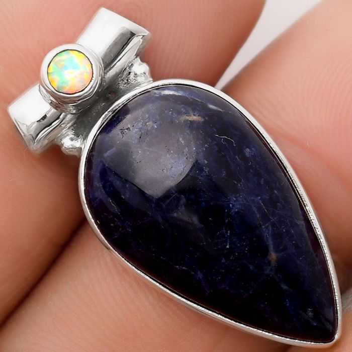 Natural Sodalite & Fire Opal Pendant SDP106320 P-1300, 15x25 mm