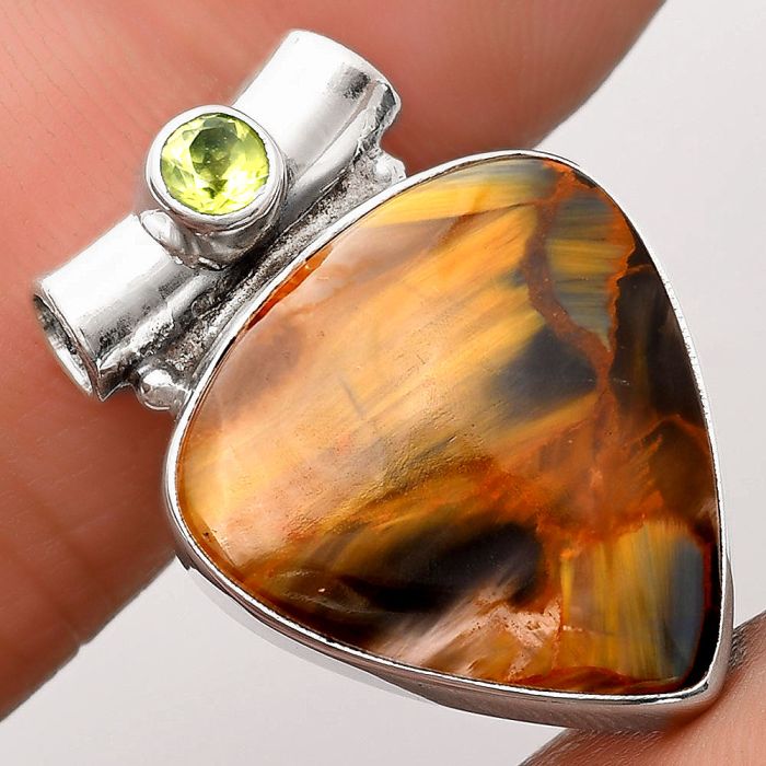 Natural Pietersite - Namibia & Peridot Pendant SDP106338 P-1300, 19x20 mm