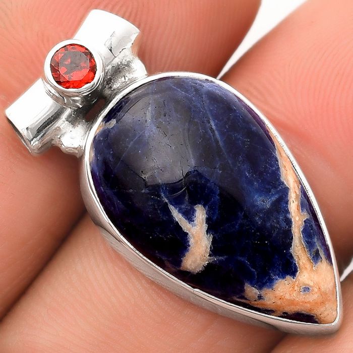 Natural Orange Sodalite & Garnet Pendant SDP106343 P-1300, 15x25 mm