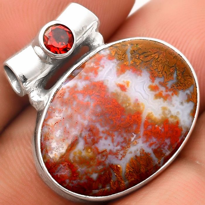 Natural Red Moss Agate & Garnet Pendant SDP106358 P-1300, 16x23 mm