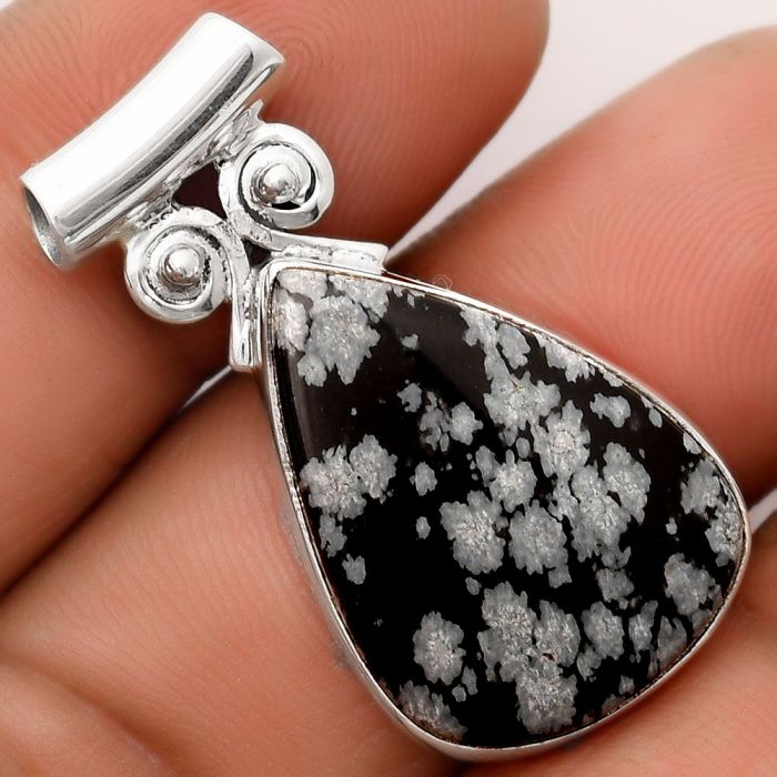 Natural Snow Flake Obsidian Pendant SDP106367 P-1597, 18x24 mm