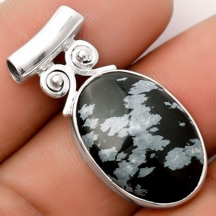 Natural Snow Flake Obsidian Pendant SDP106369 P-1597, 16x22 mm