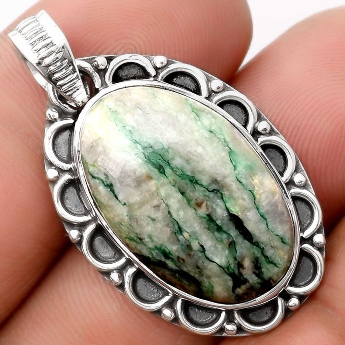 Green Mariposite 925 Sterling Silver Pendant Jewelry SDP106732 P-1080, 15x23 mm