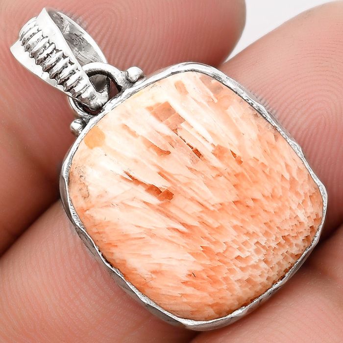 Natural Orange Scolecite - India Pendant SDP106815 P-1082, 18x19 mm