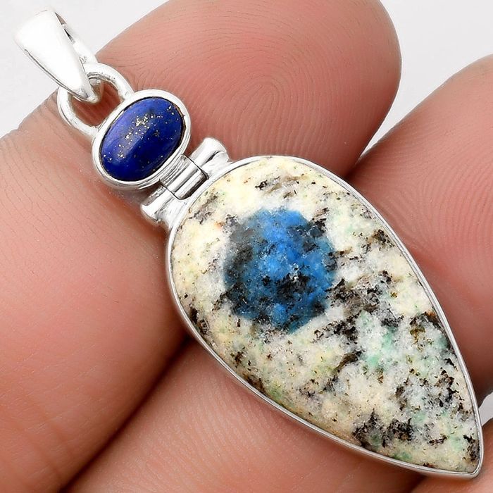 K2 Blue - Azurite In Quartz & Lapis Pendant SDP106860 P-1108, 15x27 mm