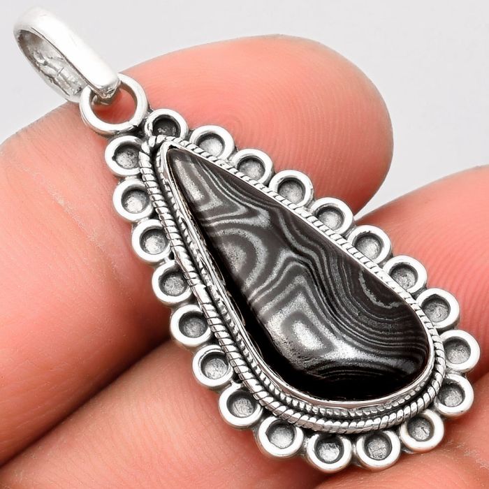 Crown Of Silver Psilomelane - Black Malachite Pendant SDP106982 P-1214, 10x24 mm