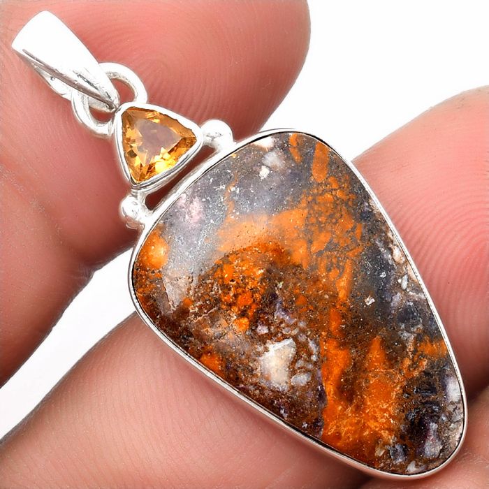 Natural Indian Blanket Jasper & Citrine Pendant SDP107017 P-1077, 17x25 mm