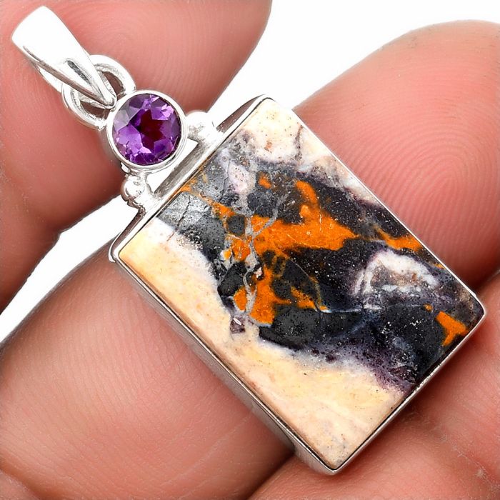 Indian Blanket Jasper & Amethyst Pendant SDP107024 P-1077, 16x22 mm