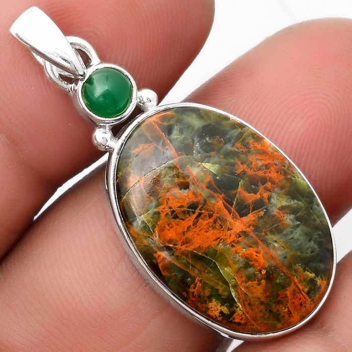 Turkish Rainforest Chrysocolla & Green Onyx Pendant SDP107039 P-1077, 17x23 mm