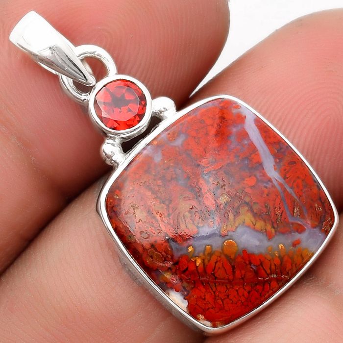 Natural Red Moss Agate & Garnet Pendant SDP107054 P-1077, 18x18 mm