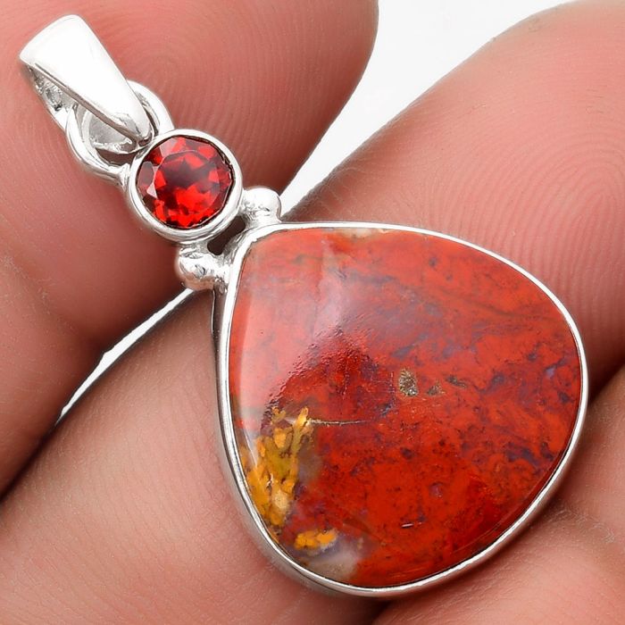 Natural Red Moss Agate & Garnet Pendant SDP107059 P-1077, 18x18 mm