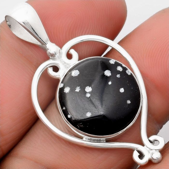 Natural Snow Flake Obsidian Pendant SDP107119 P-1285, 16x16 mm