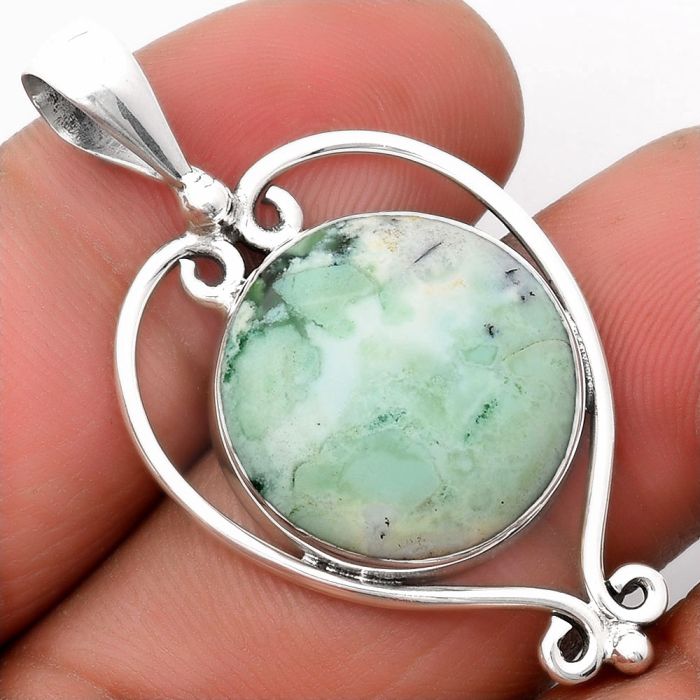 Dendritic Chrysoprase - Africa 925 Sterling Silver Pendant Jewelry SDP107120 P-1285, 18x18 mm