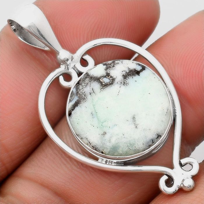 Dendritic Chrysoprase - Africa 925 Sterling Silver Pendant Jewelry SDP107130 P-1285, 17x17 mm