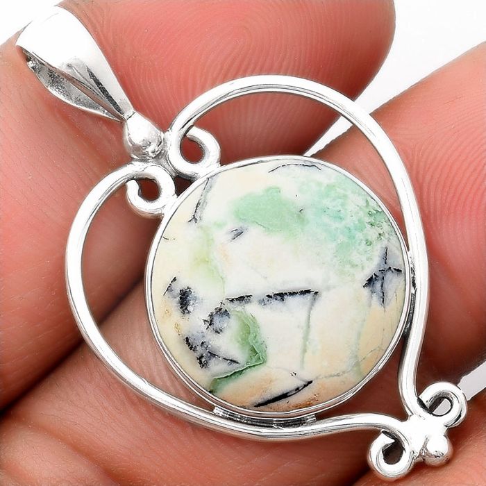 Dendritic Chrysoprase - Africa 925 Sterling Silver Pendant Jewelry SDP107140 P-1285, 17x17 mm