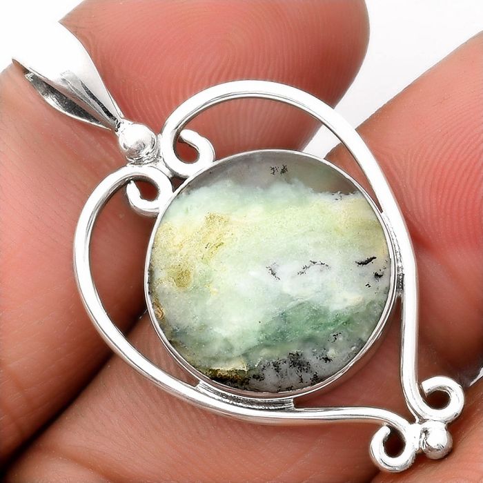 Dendritic Chrysoprase - Africa 925 Sterling Silver Pendant Jewelry SDP107145 P-1285, 17x17 mm