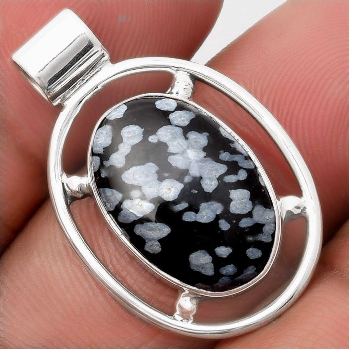 Natural Snow Flake Obsidian Pendant SDP107162 P-1609, 12x18 mm