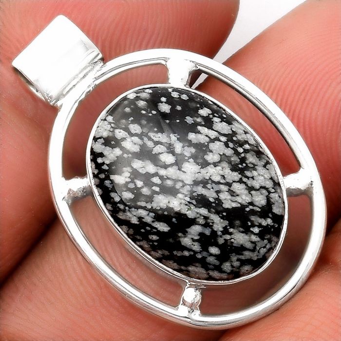 Natural Snow Flake Obsidian Pendant SDP107176 P-1609, 14x18 mm